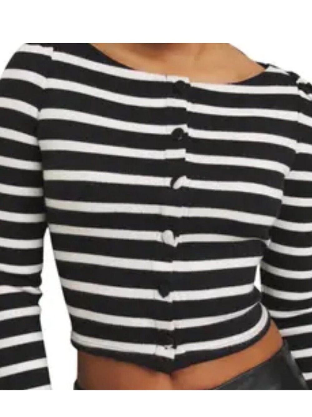 Reformation Lennox Button Up Black & White Striped Cardigan Top M - Picture 2 of 5